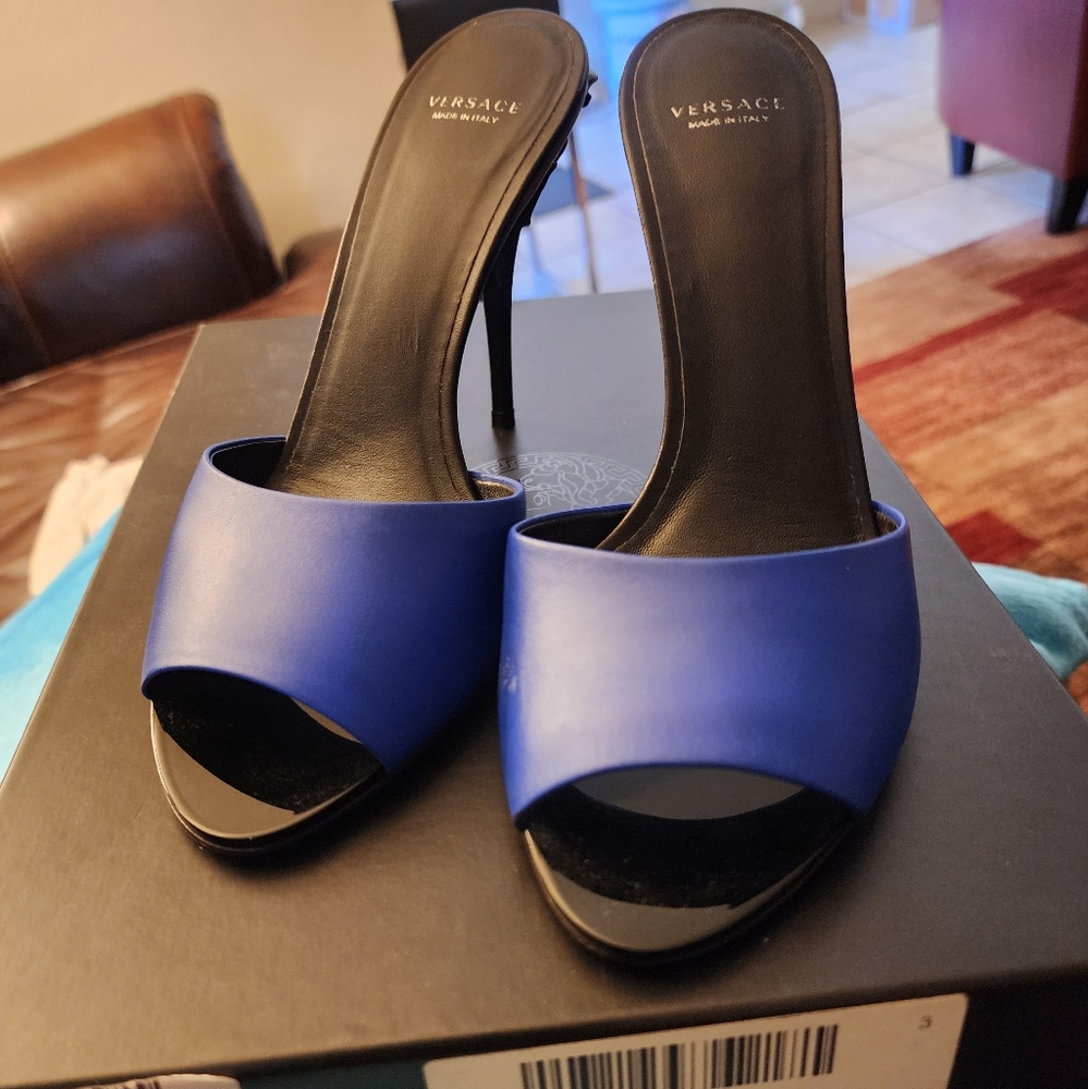 Versace Black and Blue Medusa Sandal